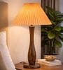 Wooden Spindle Table Lamp with Pleated Jute Shade for Living or Home Decor
