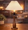 Wooden Spindle Table Lamp with Pleated Jute Shade for Living or Home Decor
