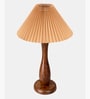 Wooden Spindle Table Lamp with Pleated Jute Shade for Living or Home Decor