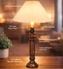 Wooden Spindle Table Lamp with Pleated Jute Shade for Living or Home Decor