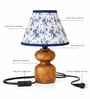 Wooden Table Lamp with Blue Floral Printed Shade