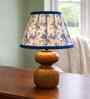 Wooden Table Lamp with Blue Floral Printed Shade