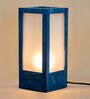 Angular Berry Blue Glass Shade Table Lamp With Wood & Glass Base
