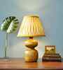 Wooden Table Lamp with Pleated Fabric Shade