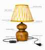 Wooden Table Lamp with Pleated Fabric Shade