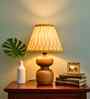 Wooden Table Lamp with Pleated Fabric Shade