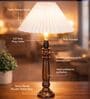 Wooden Table Lamp with Pleated Shade for Bedside & Home D cor