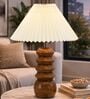 Wooden Totem Table Lamp with Pleated Shade for Living room and study lamp