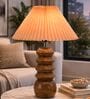 Wooden Totem Table Lamp with Pleated Shade for Living room and study lamp