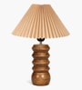 Wooden Totem Table Lamp with Pleated Shade for Living room and study lamp