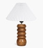 Wooden Totem Table Lamp with Pleated Shade for Living room and study lamp
