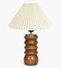 Wooden Totem Table Lamp with Pleated Shade for Living room and study lamp