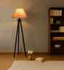 Wooden Tripod Floor Lamp With Beige Jute Drum Shade