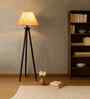 Wooden Tripod Floor Lamp With Beige Jute Drum Shade
