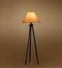 Wooden Tripod Floor Lamp With Beige Jute Drum Shade