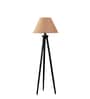Wooden Tripod Floor Lamp With Beige Jute Drum Shade