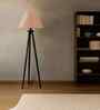Wooden Tripod Floor Lamp With Beige Jute Drum Shade