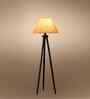 Wooden Tripod Floor Lamp With Beige Jute Drum Shade