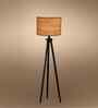 Wooden Tripod Floor Lamp With Beige Jute Drum Shade