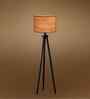Wooden Tripod Floor Lamp With Beige Jute Drum Shade