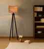 Wooden Tripod Floor Lamp With Beige Jute Drum Shade