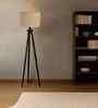 Wooden Tripod Floor Lamp With Beige Jute Drum Shade