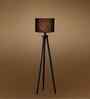 Wooden Tripod Floor Lamp With Black Cotton Drum Shade