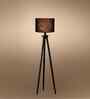 Wooden Tripod Floor Lamp With Black Cotton Drum Shade