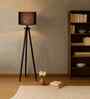 Wooden Tripod Floor Lamp With Black Cotton Drum Shade