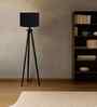 Wooden Tripod Floor Lamp With Black Cotton Drum Shade