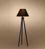 Wooden Tripod Floor Lamp With Black Cotton Drum Shade