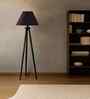 Wooden Tripod Floor Lamp With Black Cotton Drum Shade
