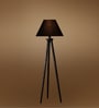 Wooden Tripod Floor Lamp With Black Cotton Drum Shade