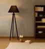 Wooden Tripod Floor Lamp With Black Cotton Drum Shade