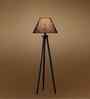 Wooden Tripod Floor Lamp With Blue Cotton Drum Shade