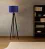 Wooden Tripod Floor Lamp With Blue Jute Drum Shade