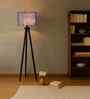 Wooden Tripod Floor Lamp With Blue Jute Drum Shade