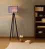 Wooden Tripod Floor Lamp With Blue Jute Drum Shade