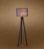 Wooden Tripod Floor Lamp With Blue Jute Drum Shade