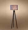 Wooden Tripod Floor Lamp With Blue Jute Drum Shade
