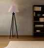 Wooden Tripod Floor Lamp With Grey Cotton Drum Shade