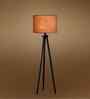 Wooden Tripod Floor Lamp With Grey Cotton Drum Shade