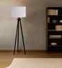 Wooden Tripod Floor Lamp With Grey Cotton Drum Shade