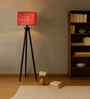 Wooden Tripod Floor Lamp With Maroon Jute Cotton Drum Shade