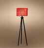 Wooden Tripod Floor Lamp With Maroon Jute Cotton Drum Shade