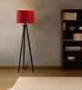 Wooden Tripod Floor Lamp With Maroon Jute Cotton Drum Shade