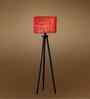Wooden Tripod Floor Lamp With Maroon Jute Cotton Drum Shade