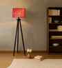 Wooden Tripod Floor Lamp With Maroon Jute Cotton Drum Shade