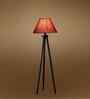 Wooden Tripod Floor Lamp With Maroon Jute Drum Shade