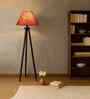 Wooden Tripod Floor Lamp With Maroon Jute Drum Shade